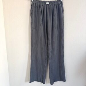 Oh My Gauze! Cotton Wide Leg Elastic Waist Pants Womens Small Grey Lagenlook